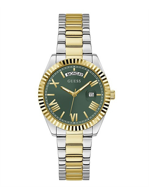 Guess Luna 2 Tone Green Dial Bracelet Watch | David Jones | David Jones (Australia & New Zealand)