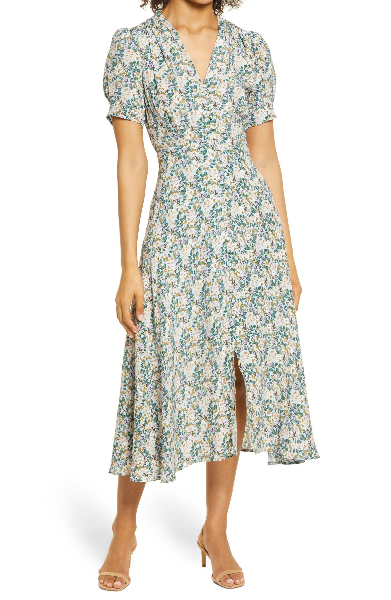 FLORET STUDIOS Floral Button Front Midi Dress | Nordstrom | Nordstrom