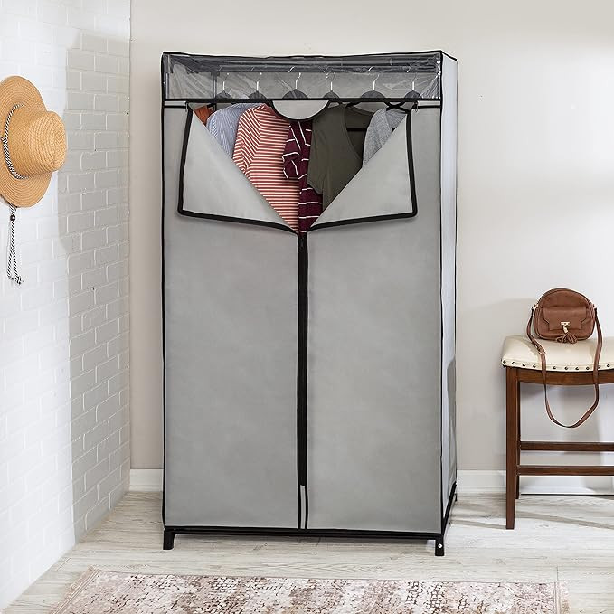 Honey-Can-Do 36-Inch Wide Double Door Portable Wardrobe Closet with Cover, Gray WRD-09195 Grey | Amazon (US)