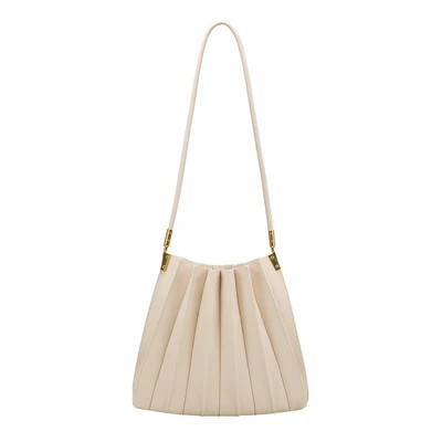 Carrie Ivory Pleated Vegan Leather Shoulder Bag | Melie Bianco