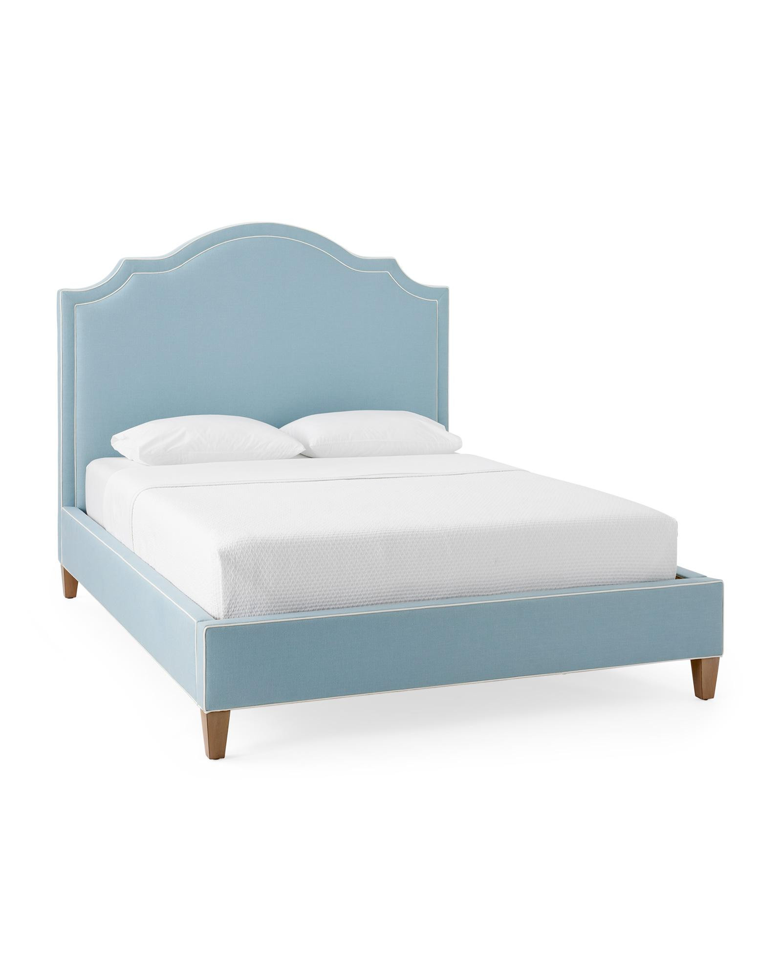 Loire Bed - Coastal Blue Cotton Linen Blend with Oyster Piping | Serena and Lily