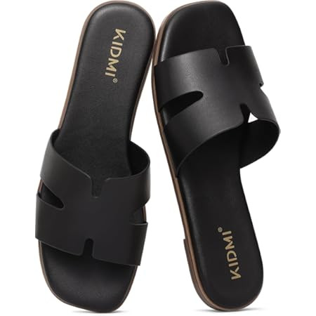 Rihero Women's Dressy Flat Sandals Comfortable Slip On Leather Slide Sandals | Amazon (US)