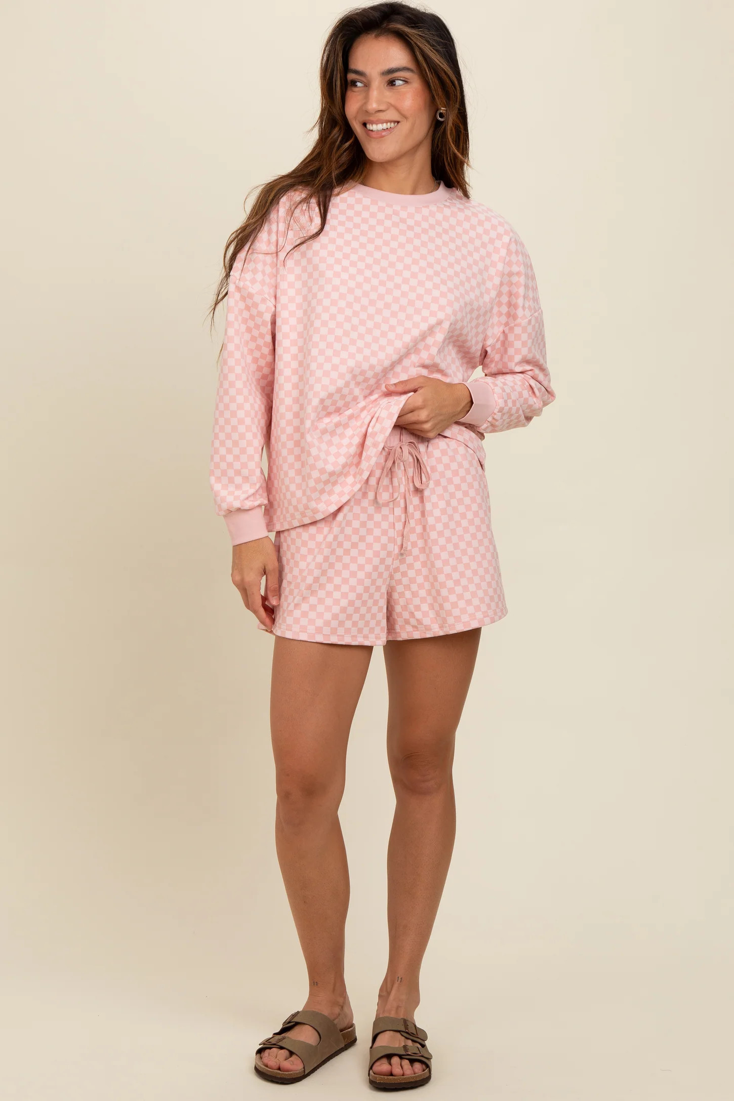 Mauve Checkered Plaid Pullover Shorts Set | PinkBlush Maternity