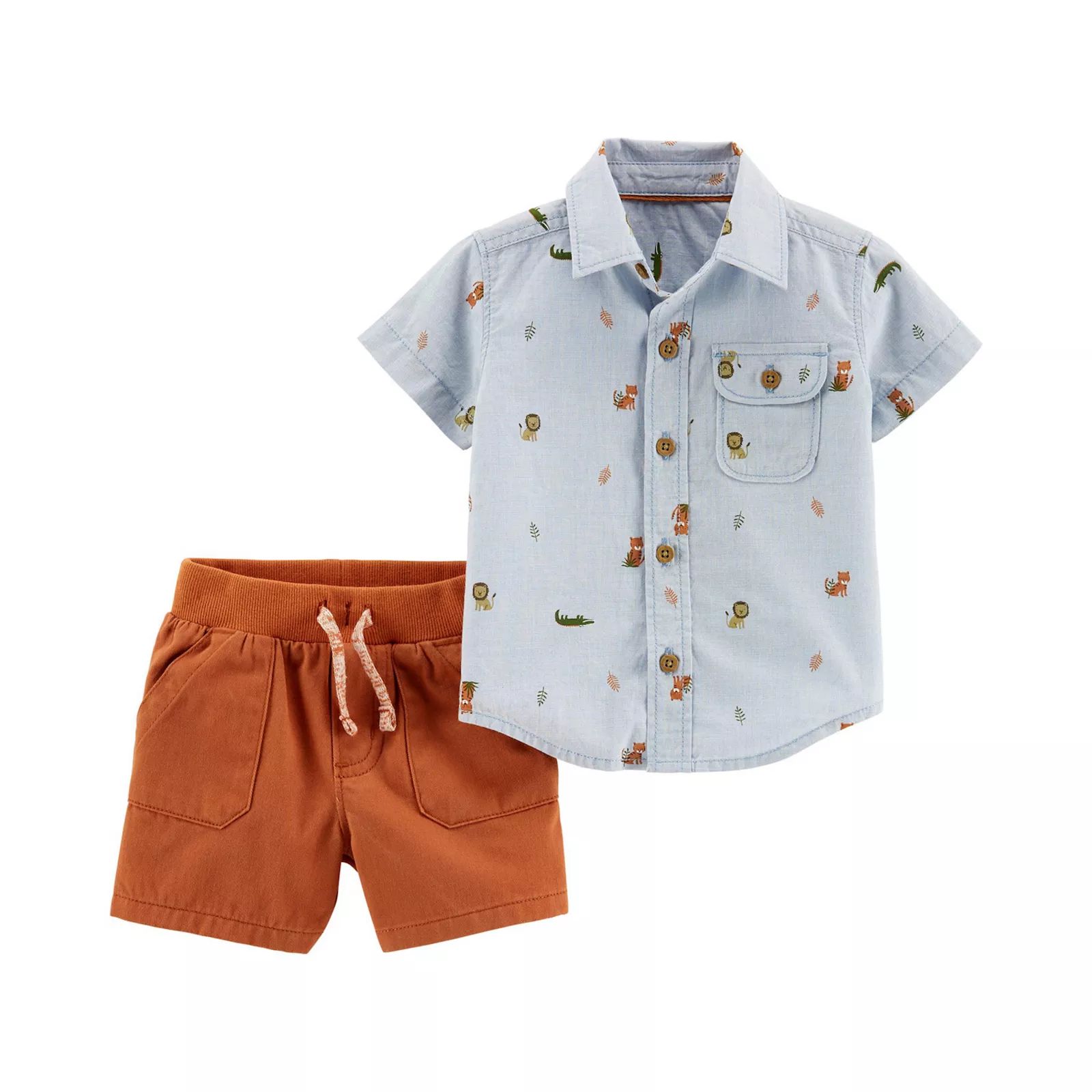 Baby Boy Carter's Animal Button-Front Shirt & Twill Shorts Set, Infant Boy's, Size: 12 Months, Med B | Kohl's