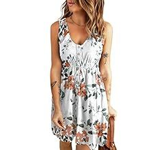 BLENCOT Women's Casual Sleeveless T-Shirt Dresses Summer V Neck Button Down Swing Short Dress | Amazon (US)