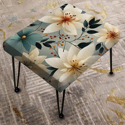 Antique Ivory Romance Bliss Flowers - Floral Rectangle Ottoman | Wayfair North America