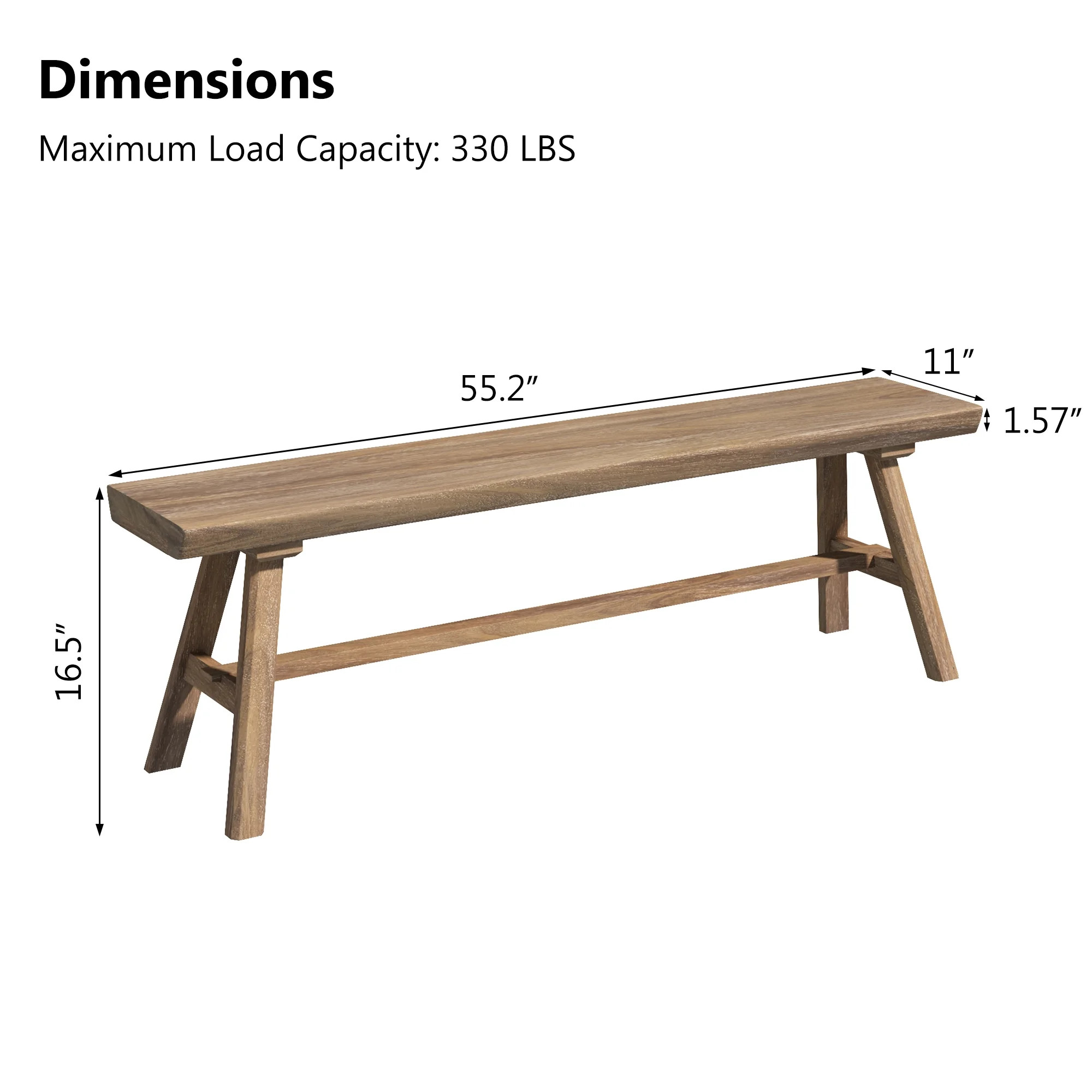 55" Solid Wood Bench, Rustic Farmhouse Wood, Narrow Seating Bench for Entryway, Living Room, Indo... | Walmart (US)