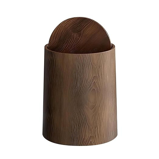 12/15L Walnut Brown Wood Grain Bathroom Garbage Can with Swing Top Lid,Trash Can with Lid,Rotatin... | Amazon (US)