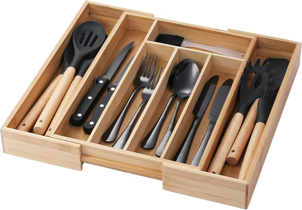 Expandable Silverware Organizer Utensil Drawer Organizer,Silverware Tray for Kitchen Drawer,Bambo... | Amazon (US)