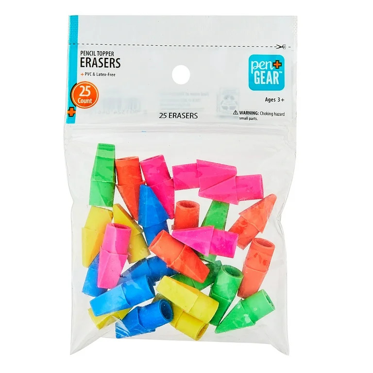 Pen+Gear Pencil Cap Erasers, 25 Count – Assorted Colors, Smudge-Free, Fits #2 Pencils | Walmart (US)