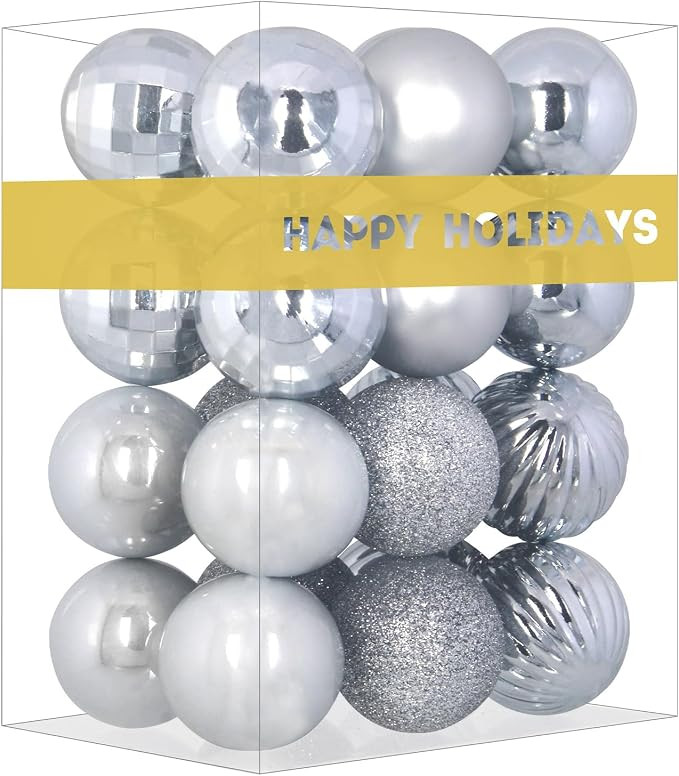 Silver 2.5" Christmas Balls Christmas Tree Decoration Ornaments Shatterproof Hanging Balls for Bi... | Amazon (US)