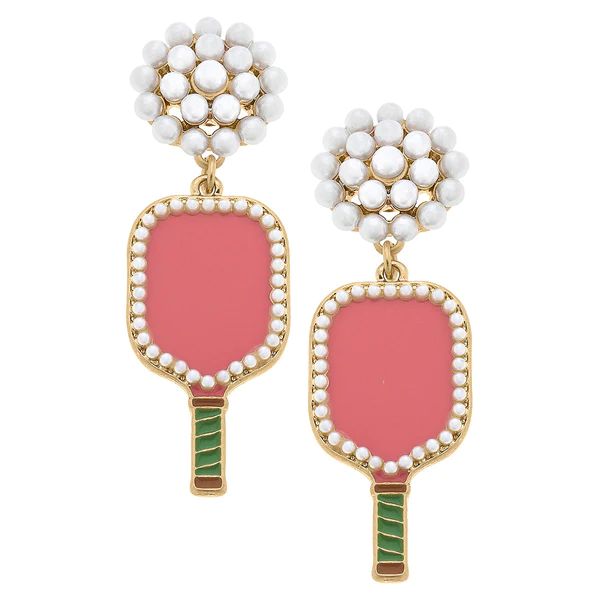 Ellie Pickleball Pearl Cluster Drop Earrings in Pink | CANVAS