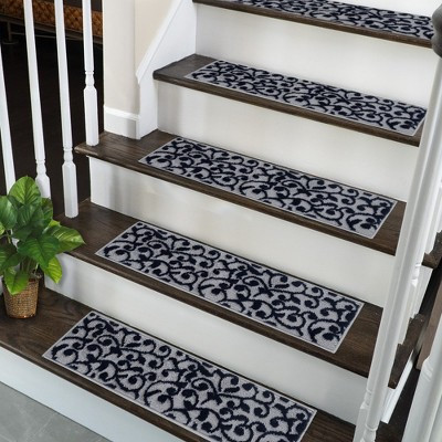 Sussexhome Leaves Collection Non-Slip Carpet Stair Treads for Wooden Steps, 9" X 28" , Pack of 10, Navy | Target