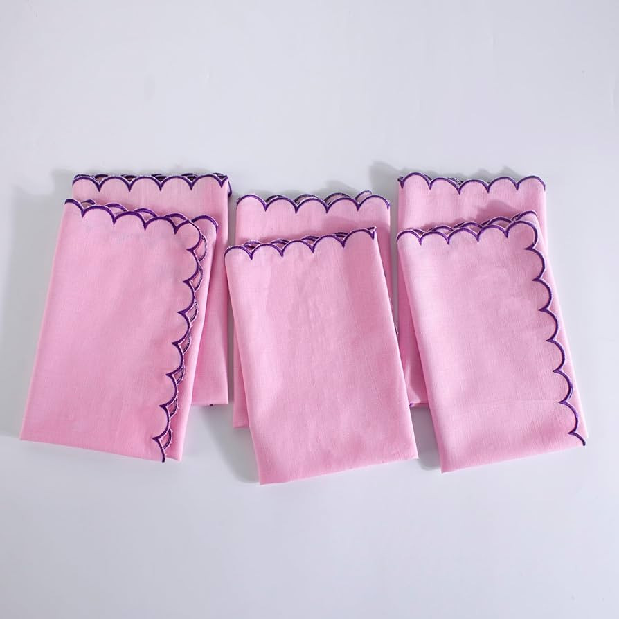 FINGERCRAFT Cloth Napkins, Everyday Use Reversible Scallop Design, Premium Quality Cotton Linen B... | Amazon (US)