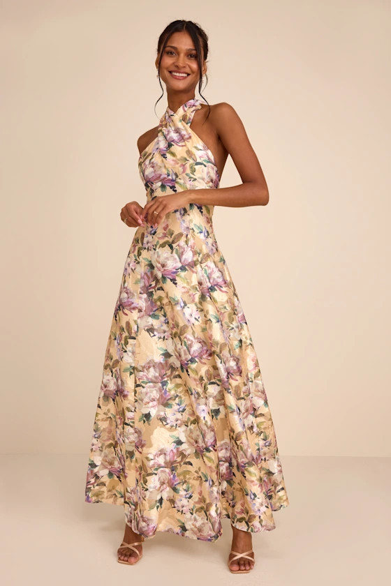 Samana Light Yellow Multi Floral Cross-Front Maxi Dress | Lulus