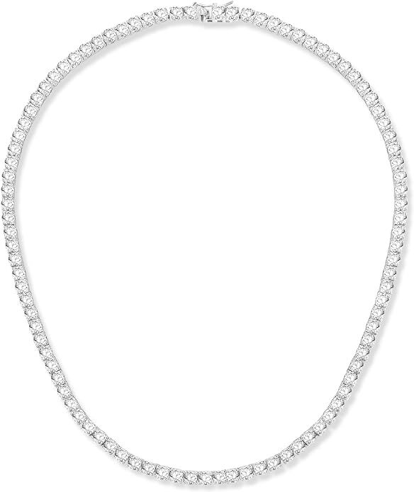 Gemsme 4.0mm CZ Tennis Necklace, 18K White/Yellow Gold Plated 4.0mm Round Cubic Zirconia Classic ... | Amazon (US)