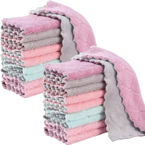 20 Pack Kitchen Dish Cloths Dish Towels, Super Soft and Absorbent Coral Fleece Cloth, Coral Velve... | Amazon (US)