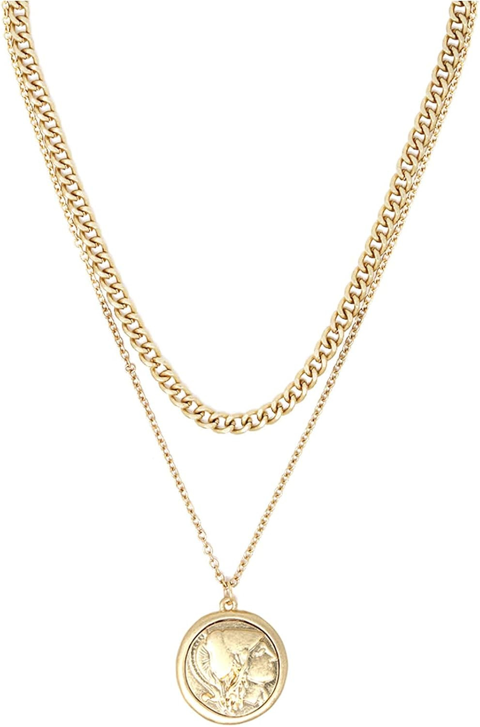 Pomina Trendy Fashion Medallion Chunky Gold Coin Necklace Thick Gold Link Chain Coin Pendant Toggle  | Amazon (US)