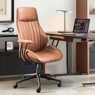 Allwex OL Brown Suede Fabric Ergonomic Swivel Office Chair Task Chair with Recliner High Back Lum... | The Home Depot