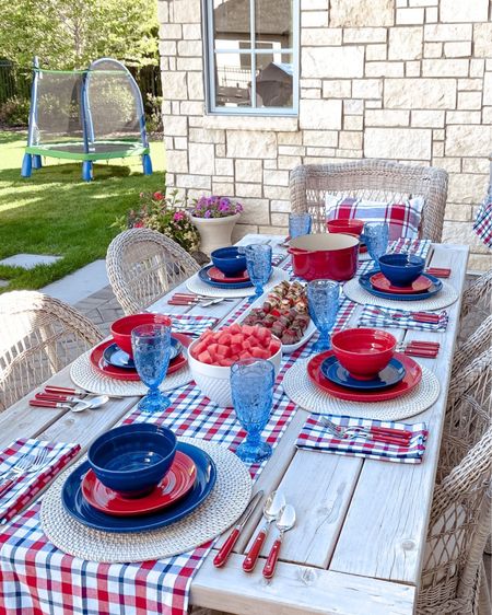 I mixed two sets of dishes of the same dishes in red and blue and alternated them so I had enough for all the place-settings. This is one way to make your dishes go farther. Mix and match sets so you have enough place-settings. Walmart has some of the prettiest dishes that are perfect for your patriotic celebrations.

#LTKSeasonal #LTKparties #LTKhome