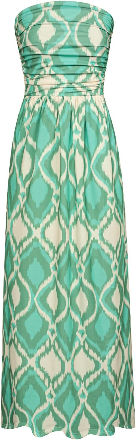 GRACE KARIN Women Strapless Dress Casual Loose Ruched Long Maxi Dress with Pockets | Amazon (US)