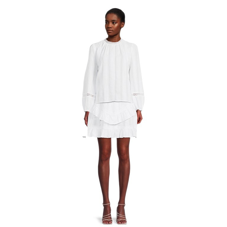 Time and Tru Women’s Long Sleeve Lace Pieced Top | Walmart (US)