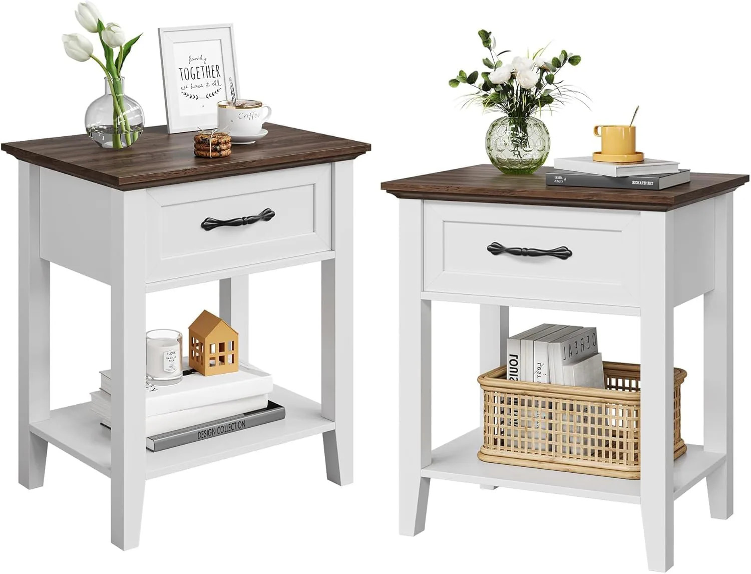 Qeetex Nightstand Wood Bedside Table with 1 Drawer and Open Storage Shelf Industrial Side Table Versatile Beside End Table for Bedroom Office Sofa | Lowe's