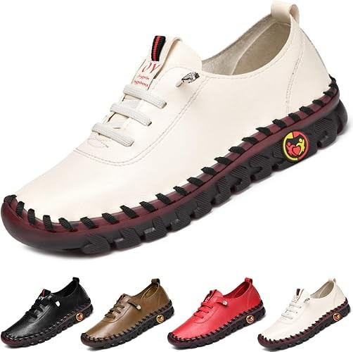 CrazySavage Women's Leather Soft Beef Tendon Flat Bottom Loafers Slip-on Handmade Round Toe Non-S... | Amazon (US)