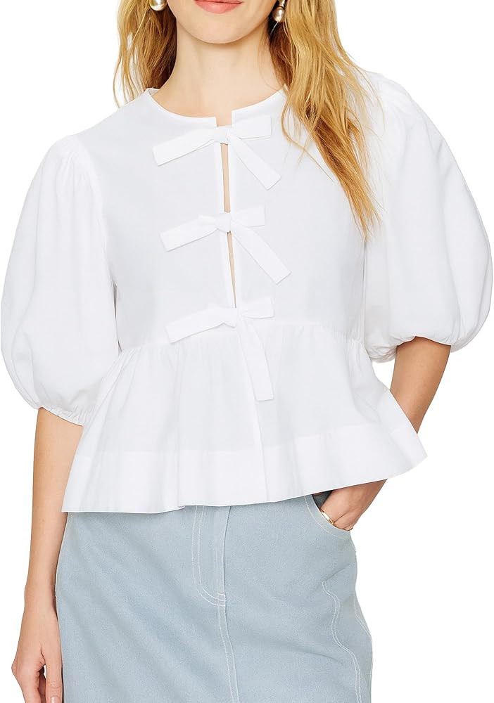 Women's Cotton Poplin Peplum Blouse, Structured Peplum Top with Silhouette for Casual & Chic Outf... | Amazon (US)
