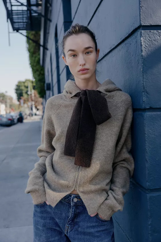 HOODIE CARDIGAN WITH BOW | Zara US