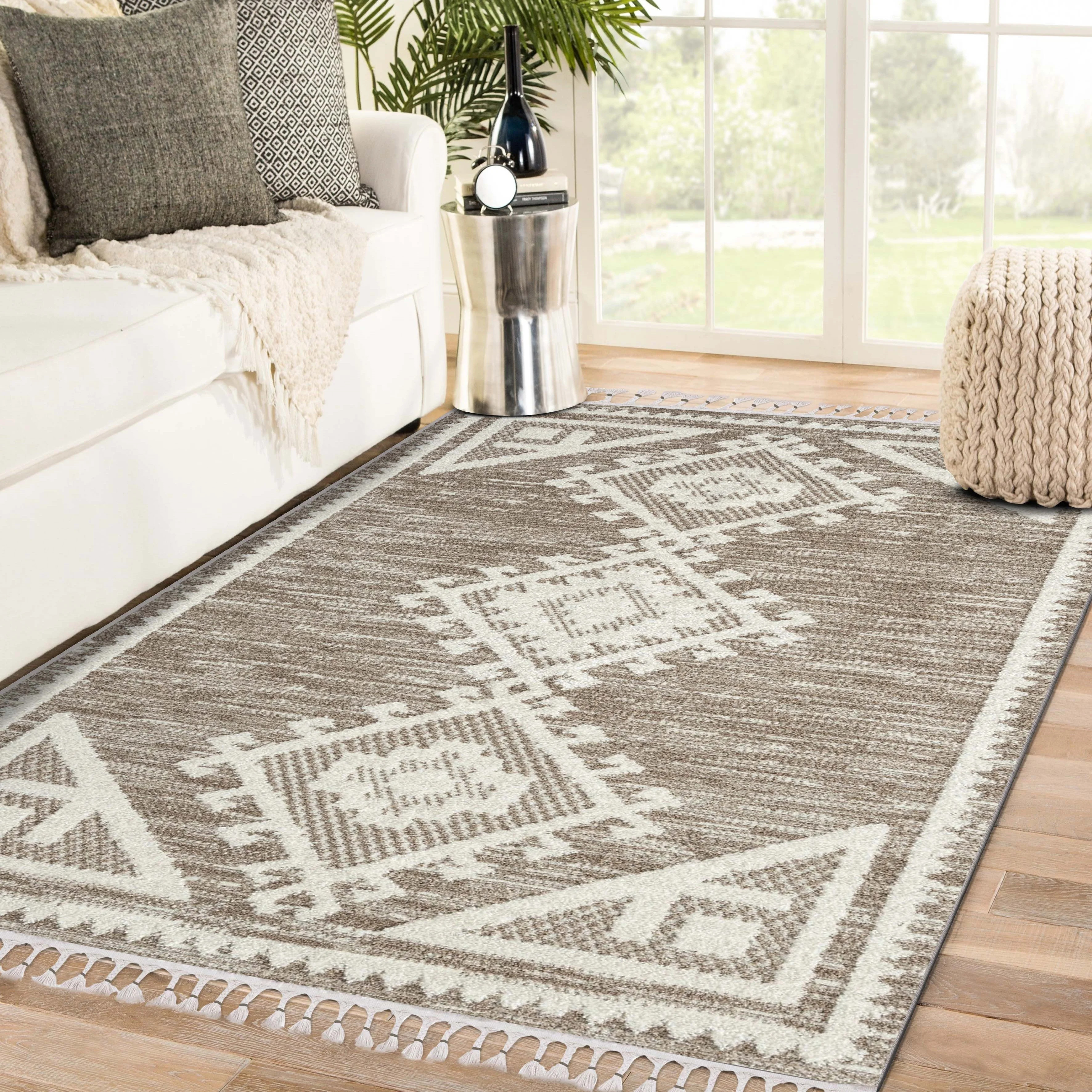Luxe Weavers South Western Fringe Geometric Brown 8x10 Area Rug for Living Rooms | Walmart (US)