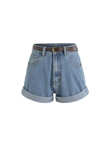 CIDER Denim Shorts with Belt: Denim, S | Amazon (US)