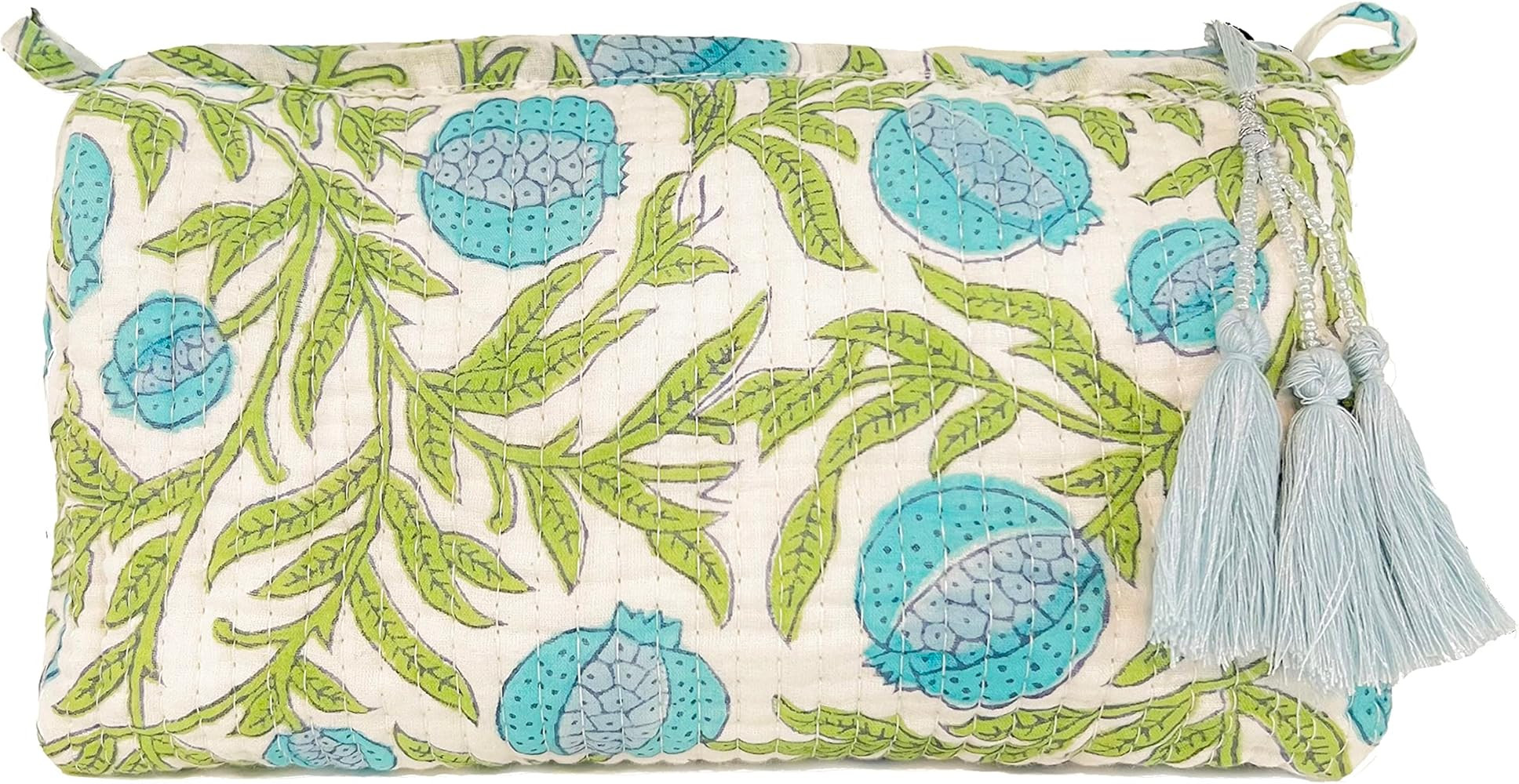 Palmetto Home Block Print Toiletry Case & Makeup Bag - Blue & Green Pomegranate | Amazon (US)