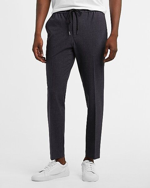 Extra Slim Navy Checks Luxe Comfort Soft Drawstring Suit Pant | Express
