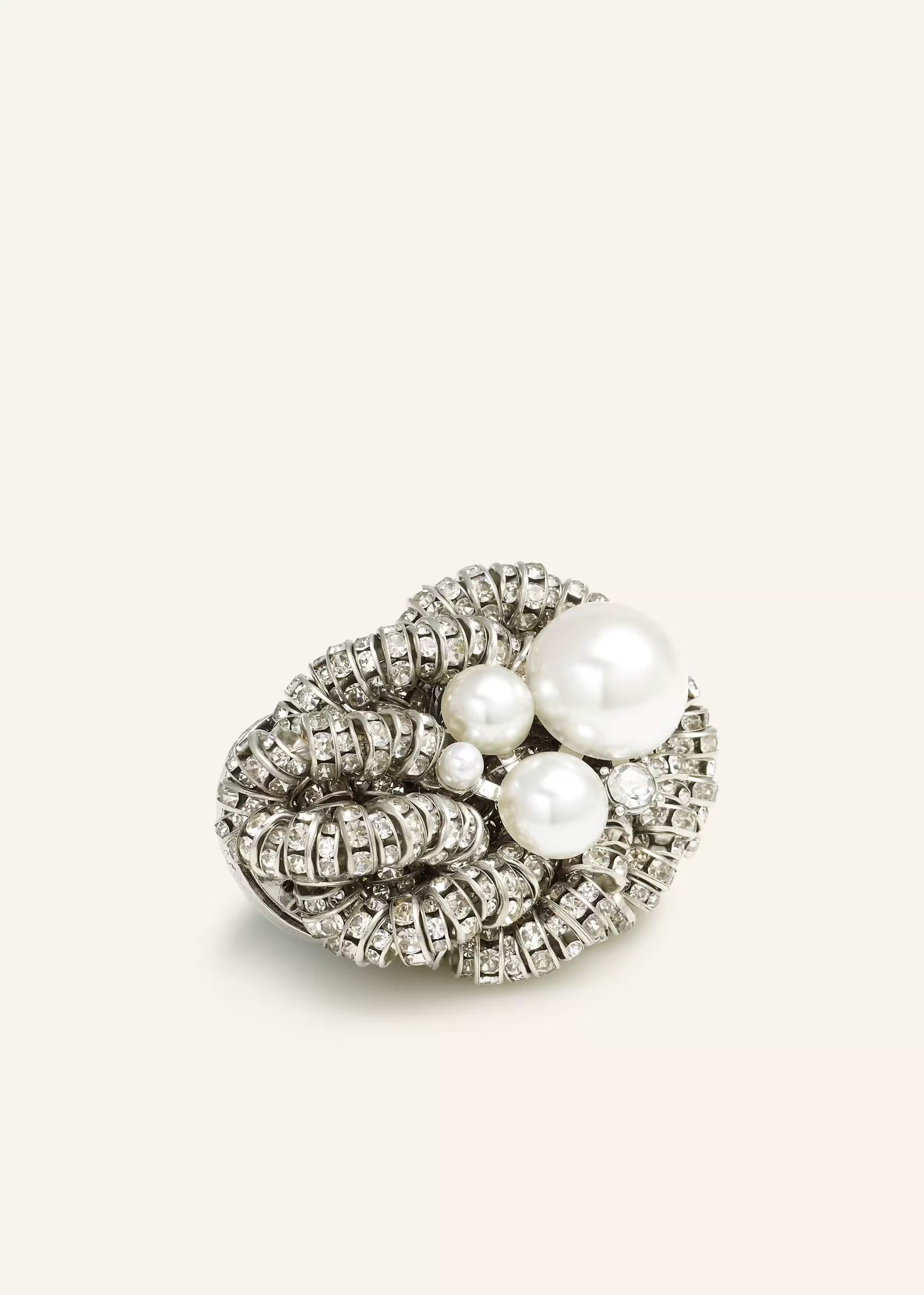 Women's Silver Crystal Knot + Faux Pearl Brooch | ME+EM | ME+EM Global (Excluding US)