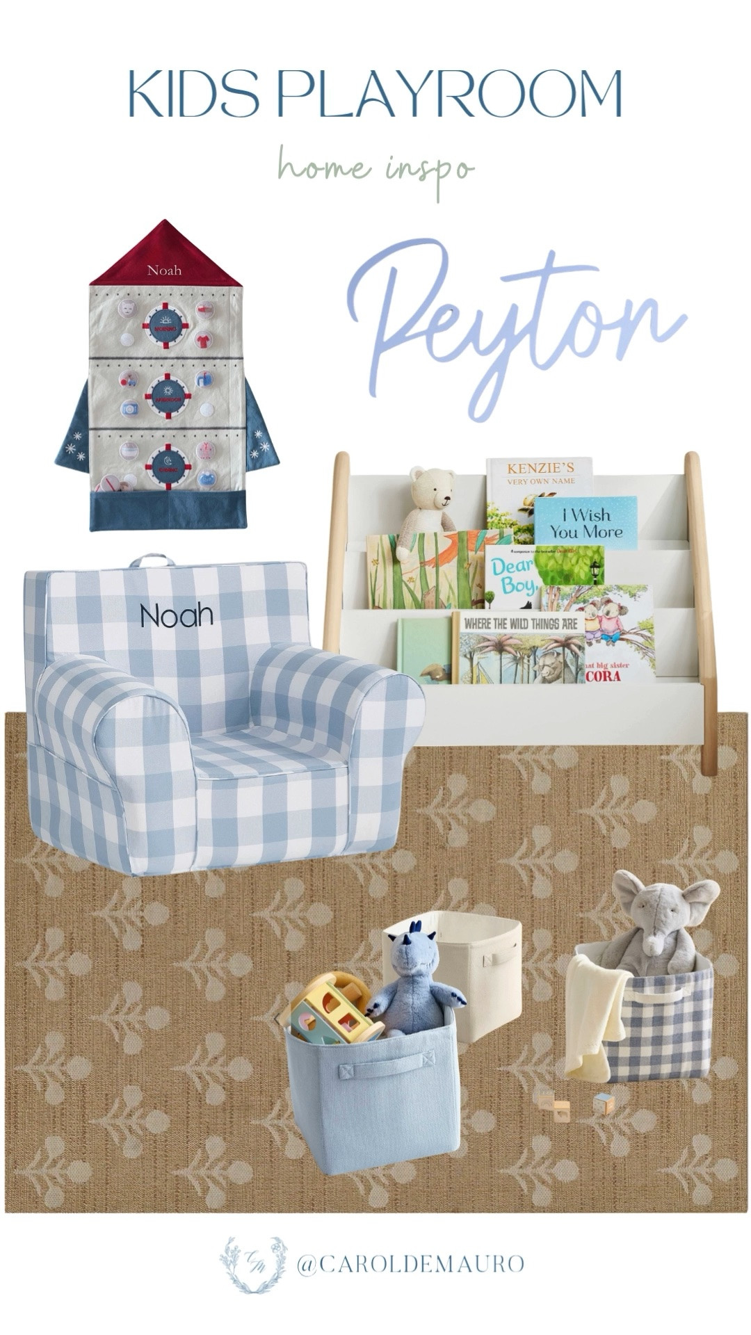 Design a play space that is both cute and functional with a blue gingham armchair, a forward-facing bookshelf, a neutral patterned area rug, and matching fabric storage bins to keep all their favorite toys organized!

amazon home, kids playroom, nursery room inspo, toddler toys, bookworm, room decor, bookshelf inspo, pottery barn

#LTKHome #LTKU #LTKKids
