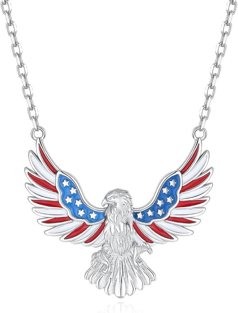 American Flag Patriotic Necklace - 925 Sterling Silver Bald Eagle Pendant Hawk Gift Jewelry For W... | Amazon (US)