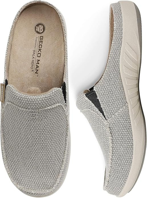 Mens Slippers with Arch Support, Canvas House Slipper for Men with Velvet Lining, Slip On Clog, I... | Amazon (US)