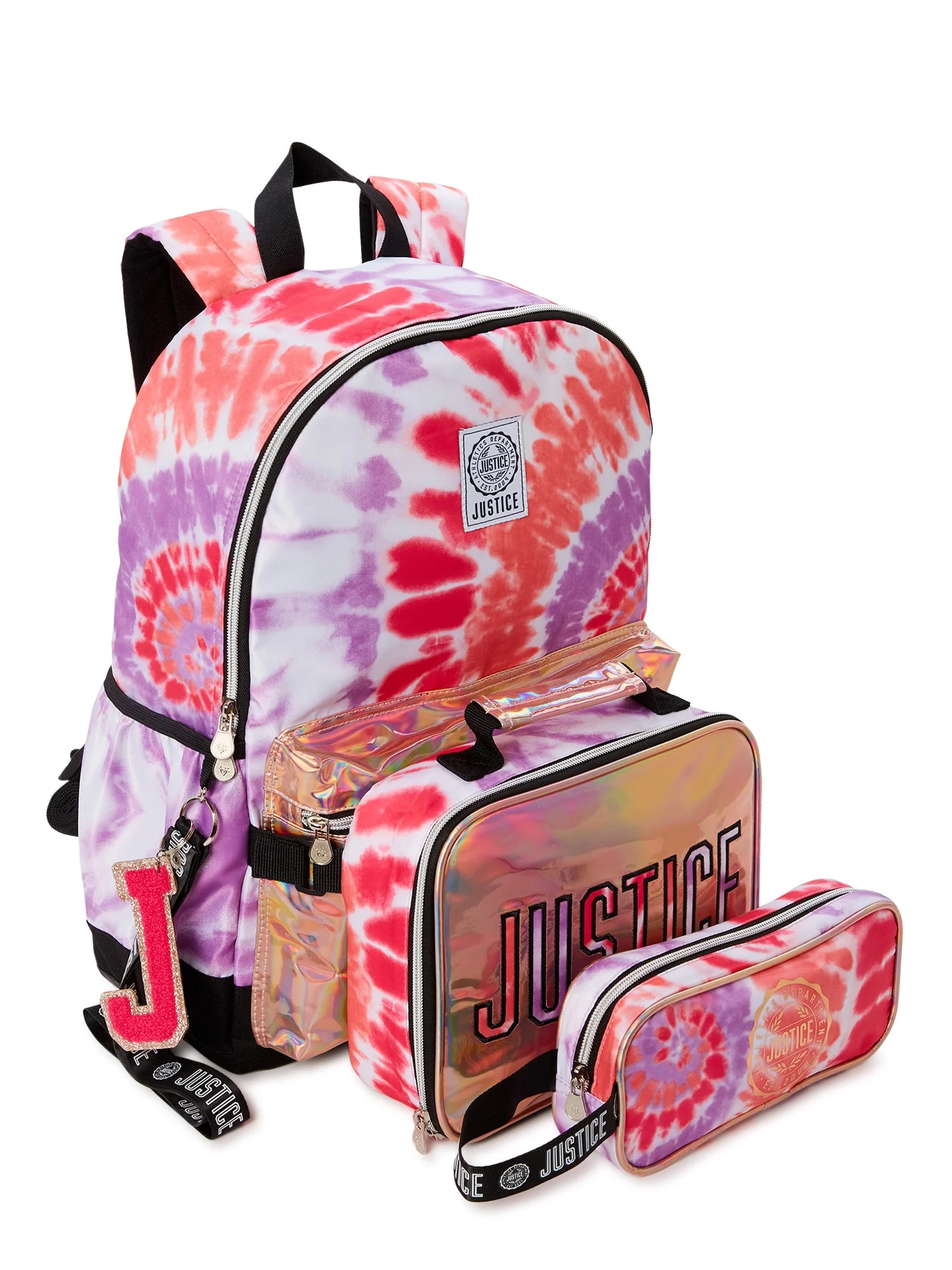 Justice Girls 17" Laptop Backpack, Lunch Tote and Pencil Case, 3-Piece Set Metallic Print Pink Ti... | Walmart (US)