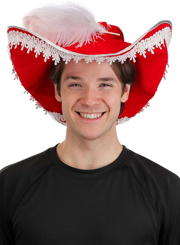 Adult Red Pirate Costume Hat with White Feather & Lace Trim for Halloween Swashbuckler & Pirate C... | Amazon (US)