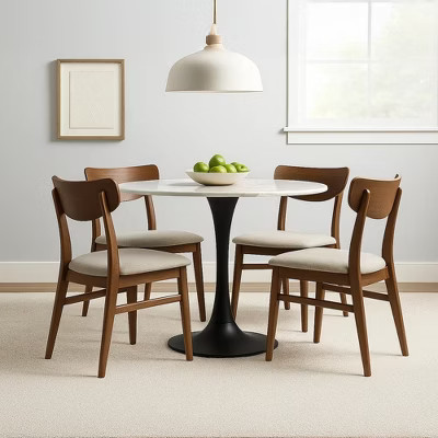 Royal Hampton Dining Table | 30 Inch Round White Genuine Marble Top | Black Metal Tulip Pedestal Base | Target