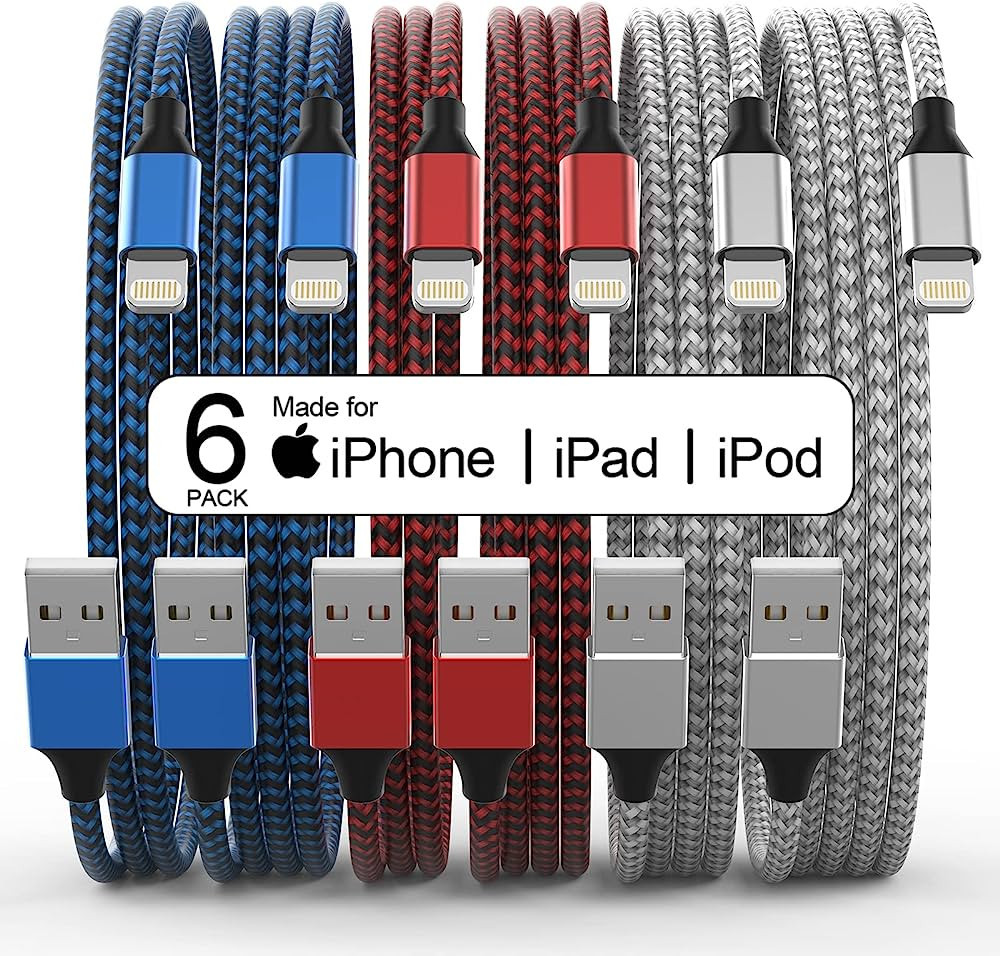 [Apple MFi Certified] 6Pack 3/3/6/6/6/10 FT iPhone Charger Nylon Braided Fast Charging Lightning ... | Amazon (US)