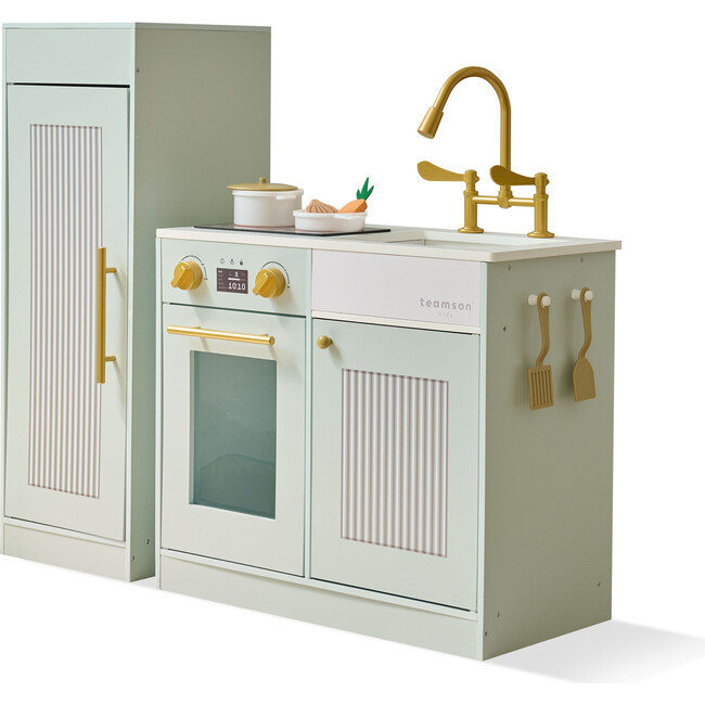 Teamson Kids Little Chef Chester Wooden Play Kitchen with 12 Accessories, Green | Maisonette