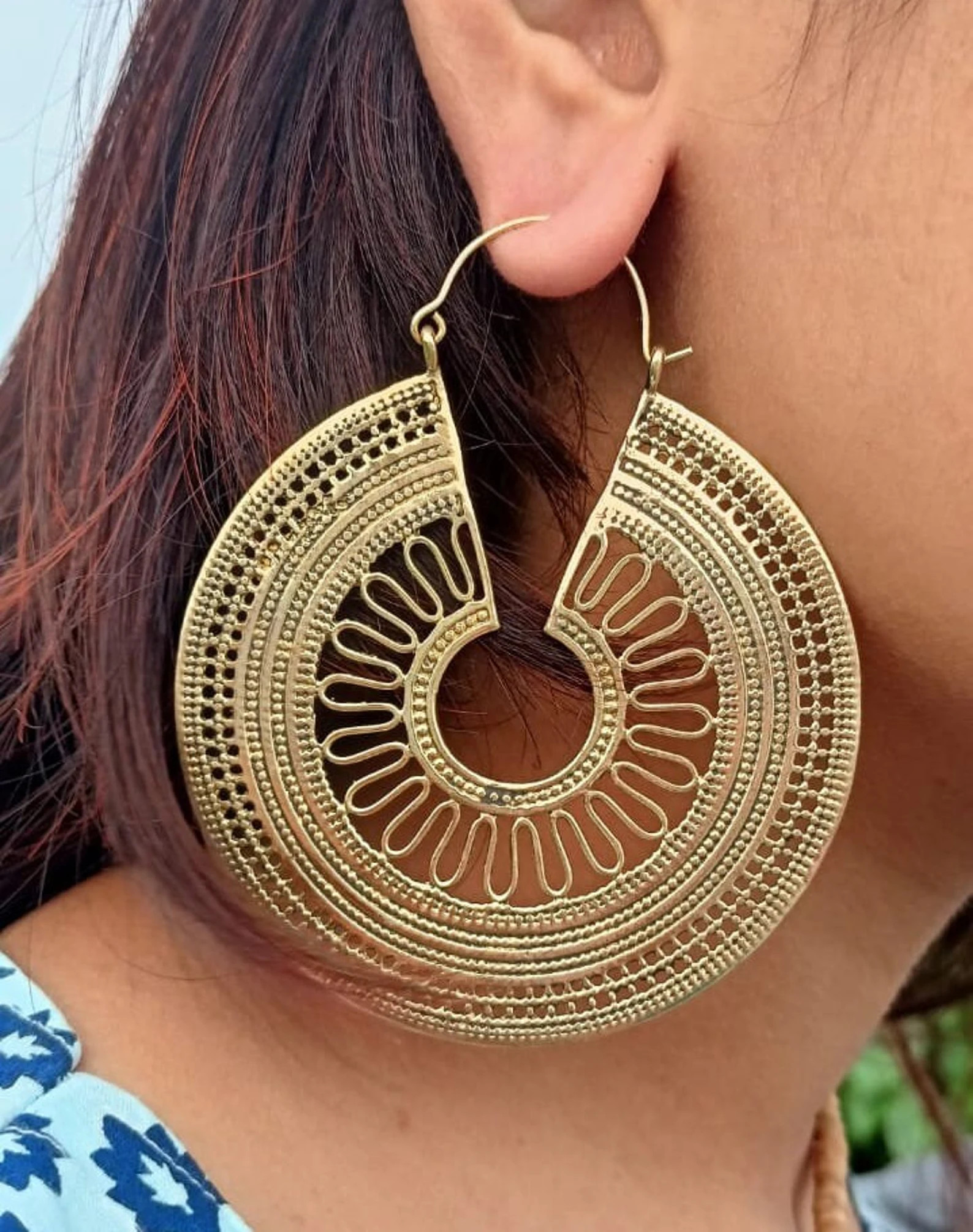 Brass Mandala Hoop Earrings: Boho Tribal Statement Jewelry | Etsy (Global)