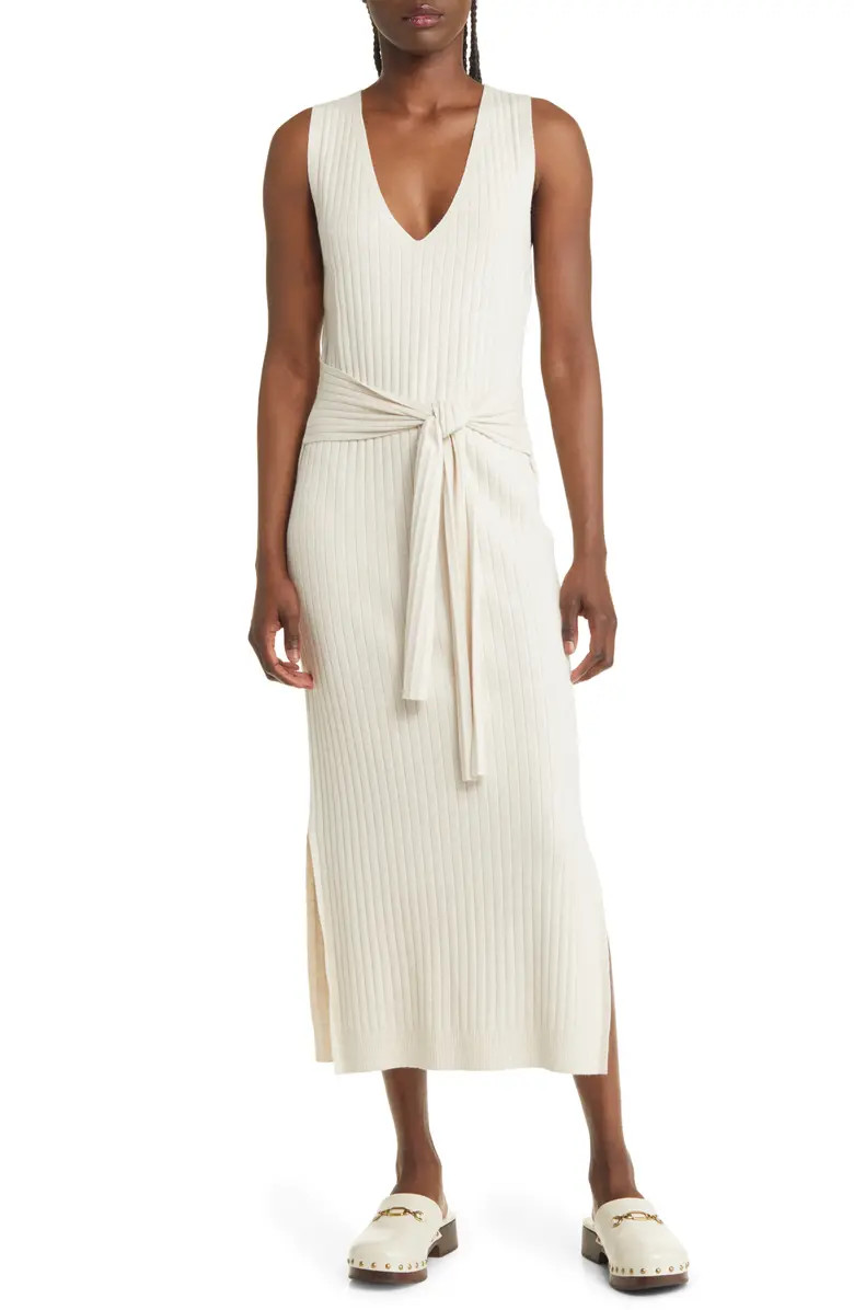 Tie Waist Sleeveless Rib Sweater Dress | Nordstrom