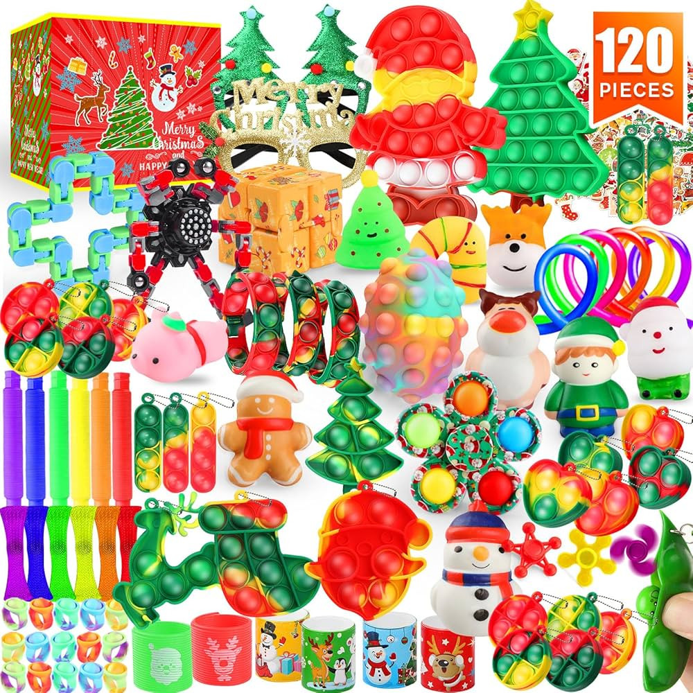 Fidget Toys Set, 120 Pack Christmas Party Favors Keychain Its for Kids Adults, Mini Push Bubble P... | Amazon (US)