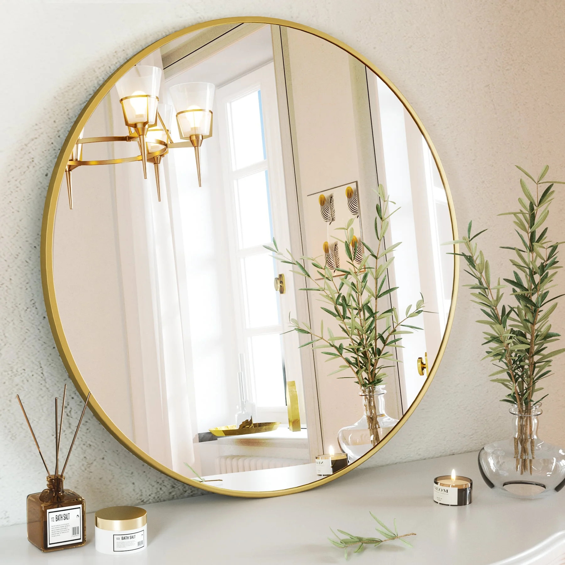 BEAUTYPEAK 30" Wall Mirror Bathroom Mirror Wall Mounted Round Mirror, Gold | Walmart (US)