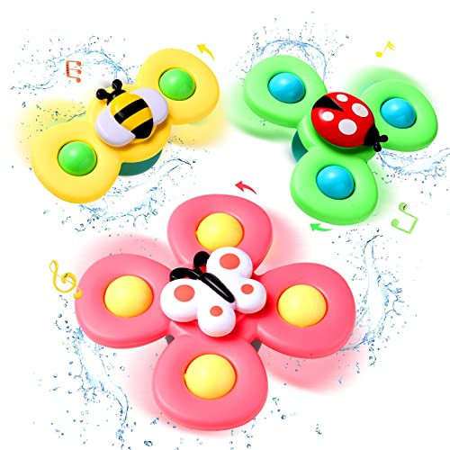 Hooku 3 PCS Baby Bath Spinner Toy with Rotating Suction Cup Spinning Top Toy Animal Spin Sucker Baby Bath Toys Dining Chairs Toys Windmill | Amazon (US)