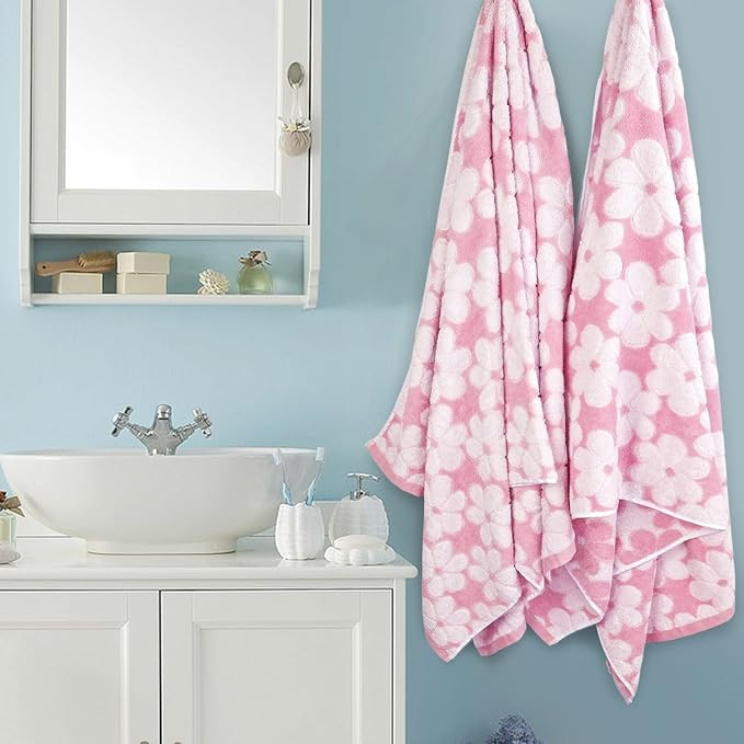 Jacquotha Pink Bath Towels Set of 2, Super Absorbent & Decorative 27.5x55 Inches, Cute Floral Jac... | Amazon (US)