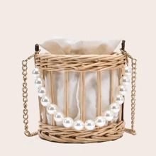 Faux Pearl Decor Braided Satchel Bag | SHEIN